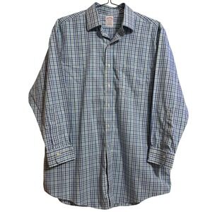 Brooks Brothers Madison Non-Iron Shirt Mens 16.5 32 Blue Green Check Monogram